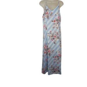 Sweet Olive Womens Maxi Dress Blue Pink Floral Striped Cut Out M New